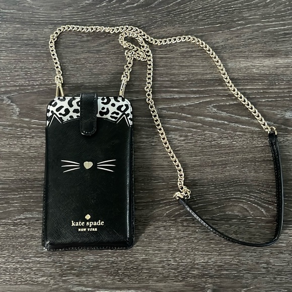 Kate Spade Leather Meow Cat Phone Crossbody Purse - Picture 1 of 10